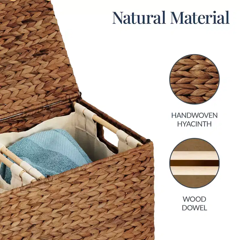 Best Choice Products Large Natural Water Hyacinth Double Laundry Hamper Basket w/ 2 Liner Bags, Handles