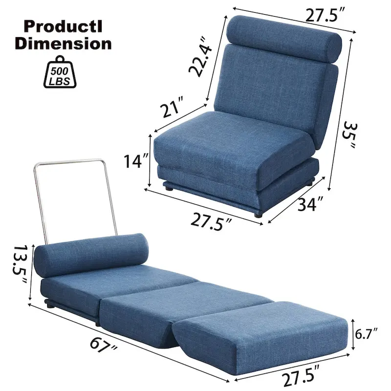 Single Sofa Chair Foldable Single Sofa Bed with Pillow