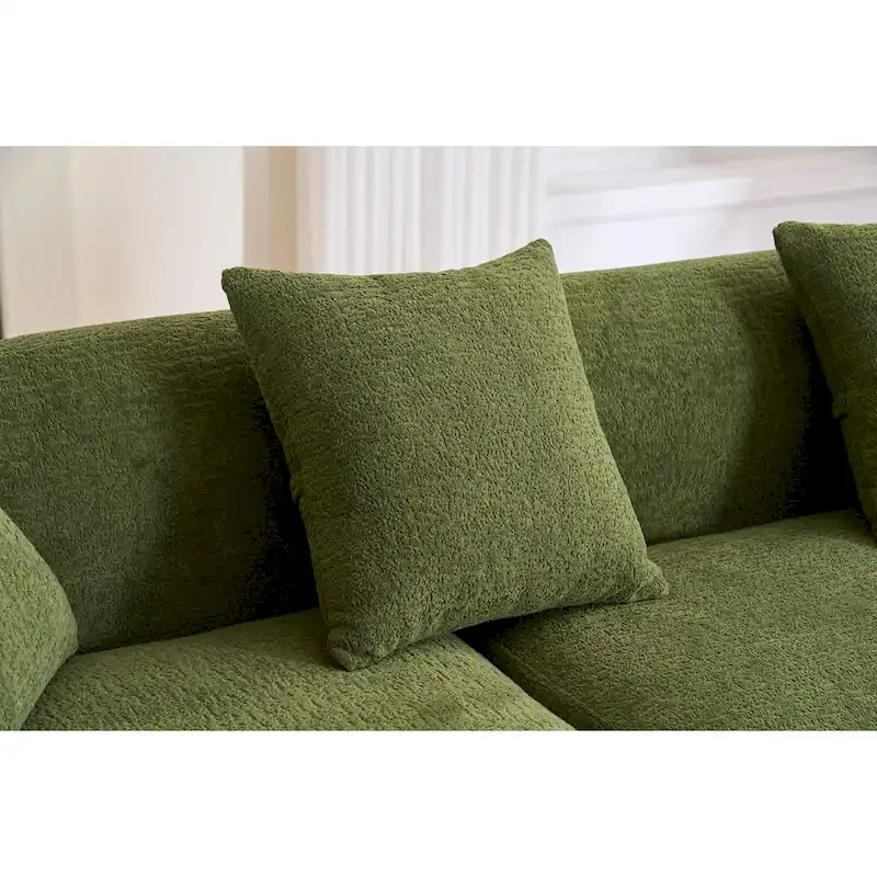 98.4 Chenille L-Shaped 3-Seater Sofa with Chaise Lounge and 4 Pillows