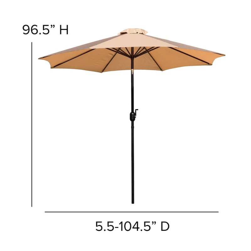 Black Steel Framed 35 Square Faux Teak Patio Table-Tan 9FT Patio Umbrella-Base