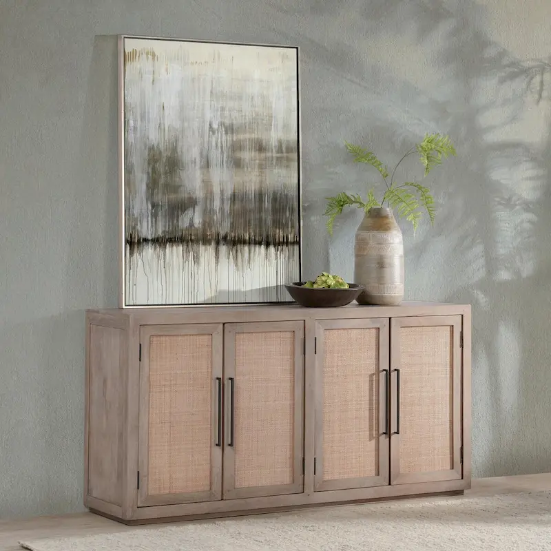 Classic Home Jensen Mango Wood and Cane Weave Buffet Sideboard