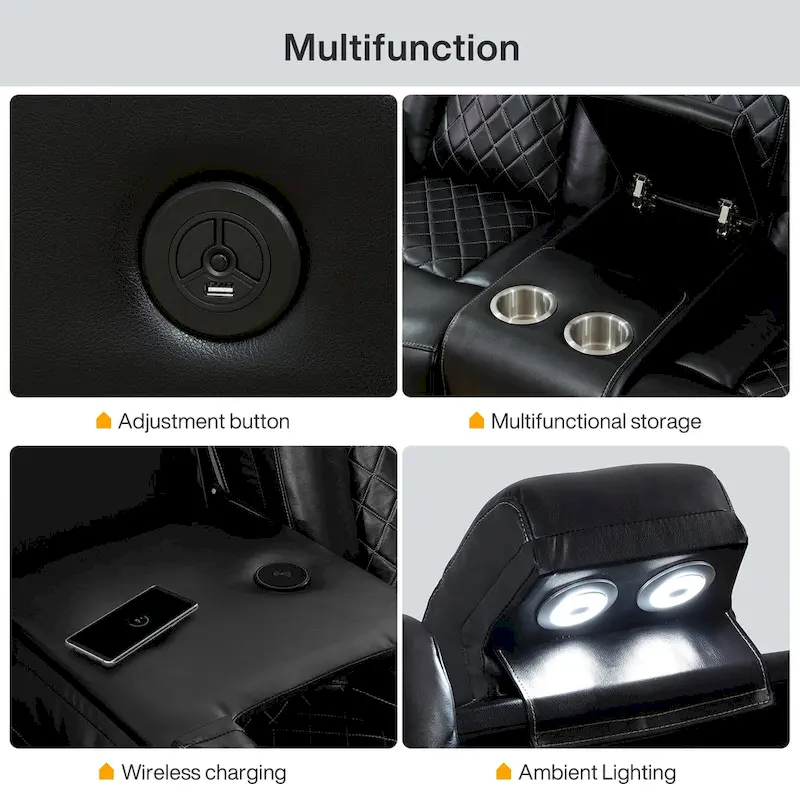 Modern 3-Piece Leather Recliner Sofa Set with LED, Wireless Charging