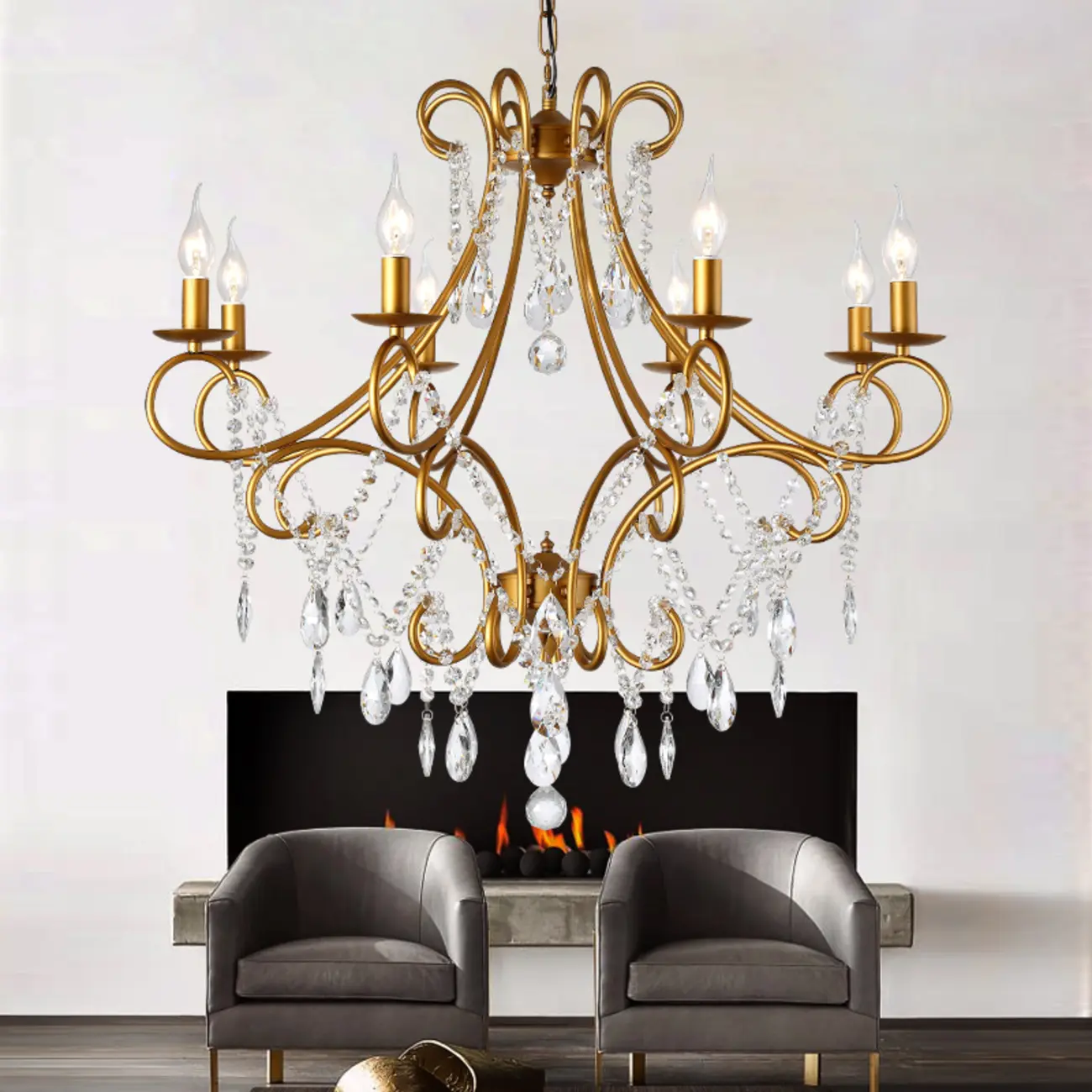 Elegant Gold Curved Crystal Candelabra Chandelier