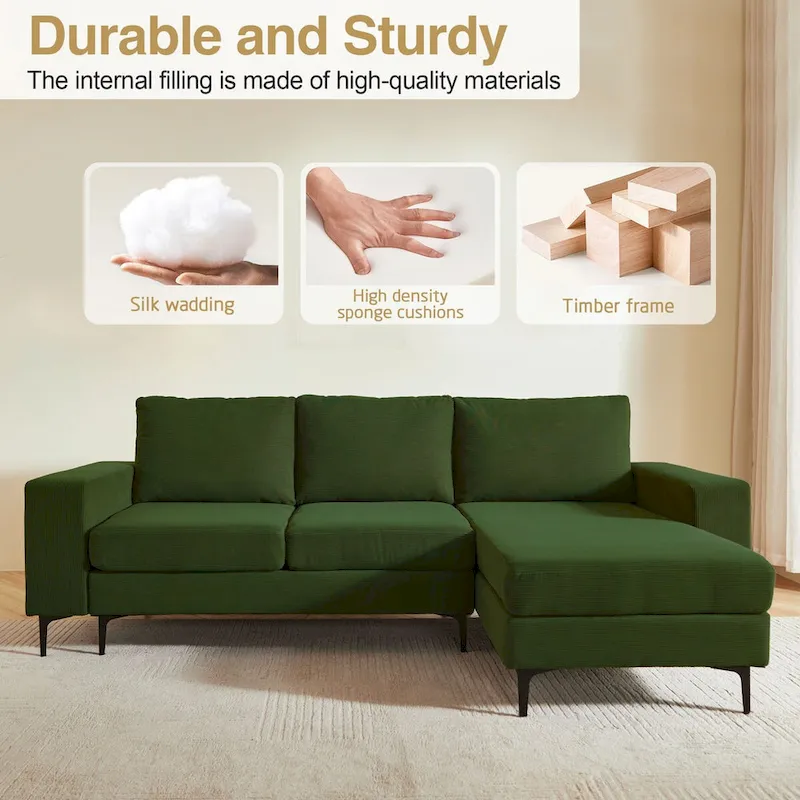 L-Shaped Upholstered Sofa Couch with Metal Legs
