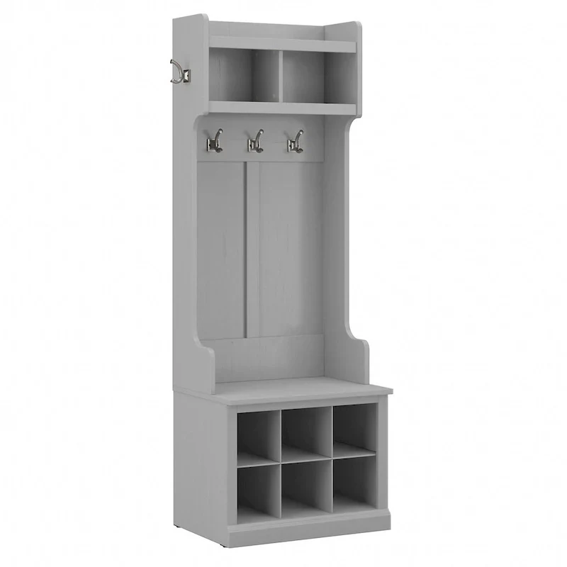 Woodland Hall Tree and Small Shoe Bench with Shelves by Bush Furniture