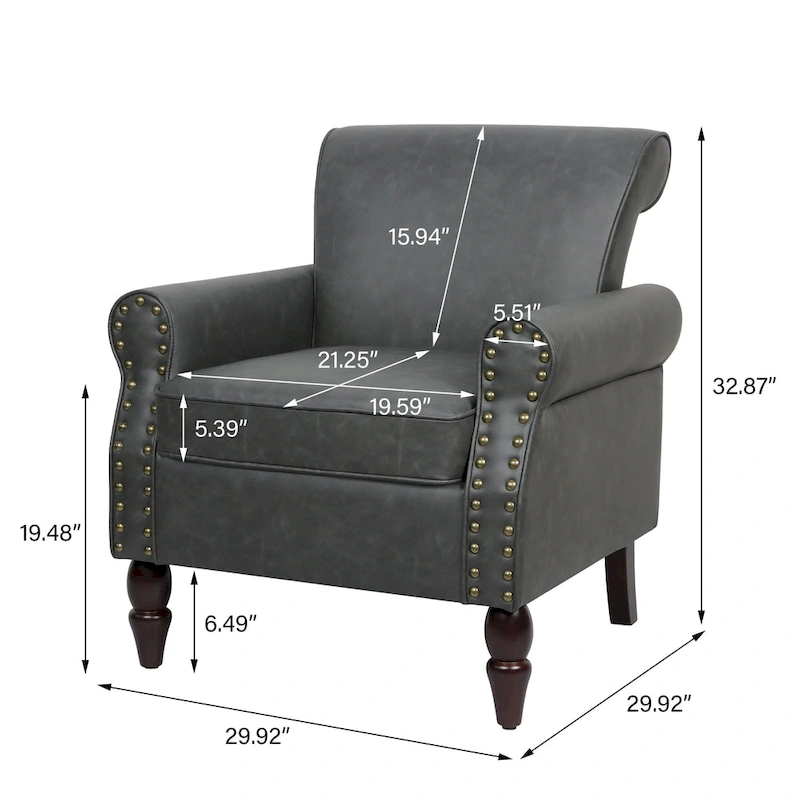 Nailheads Accent Chair Faux Leather Armchair