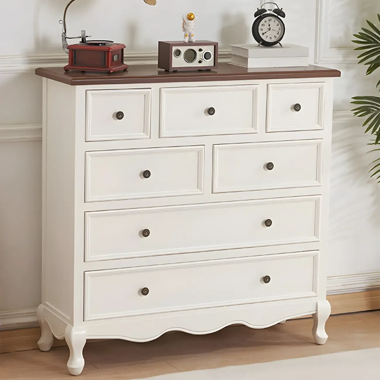 Elegant Classic Lacquered Wooden White Brown Storage Chests