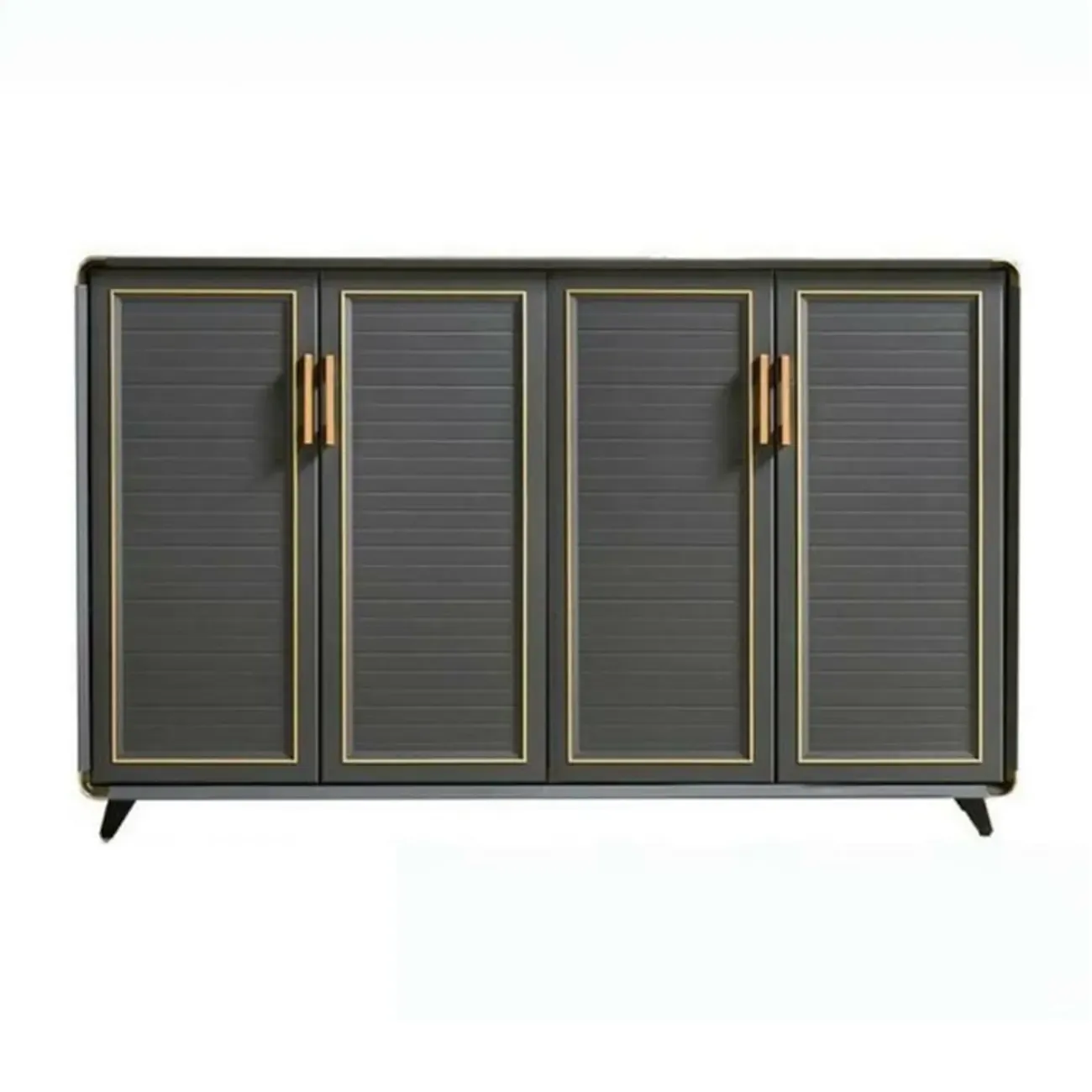 Luxury Grey Metal Entryway Shoe Cabinet with Gold Trim