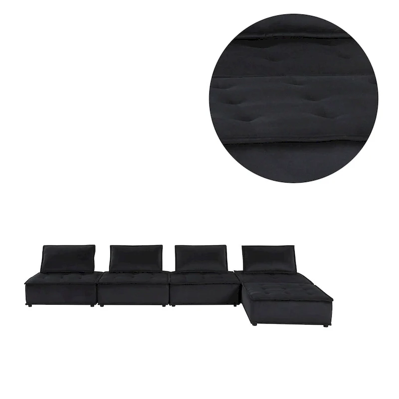 5 Piece Velvet Modular Sectional Sofa with Ottoman