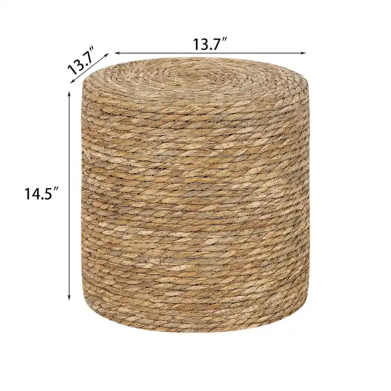 Adeco Round Ottoman Natural Cattail Hand Weave Foot Stool