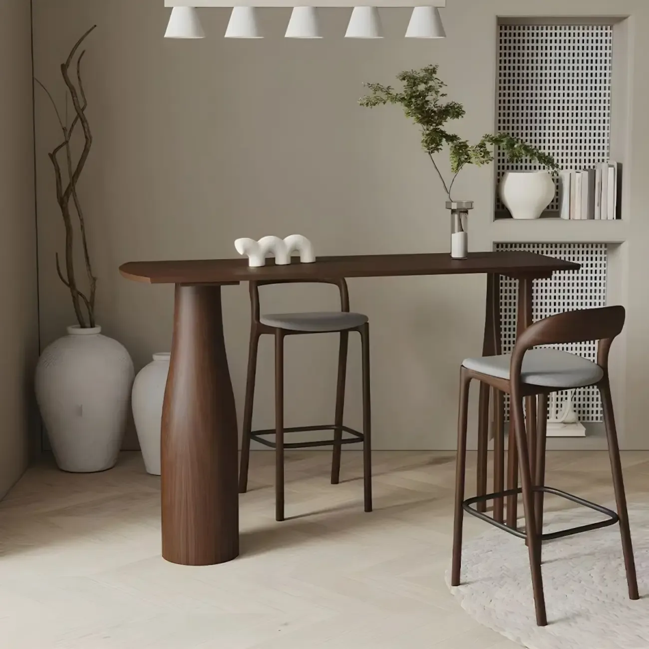 Mid-Century Modern Wood Faux Leather Bar Stool