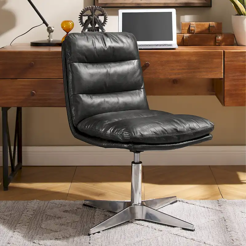 Art Leon Mid-Century Modern Genuine Leather Home Office Desk Chair