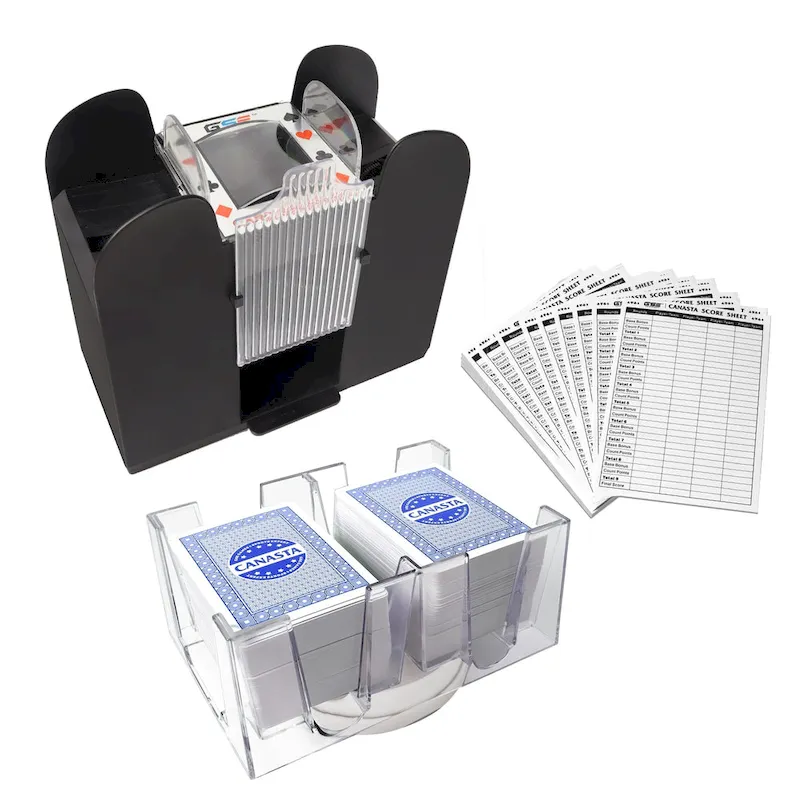 GSE Canasta Cards Game Set with 6-Deck Canasta Cards with Point Values, Card Shuffler, Revolving Card Tray, 100 Score Sheets