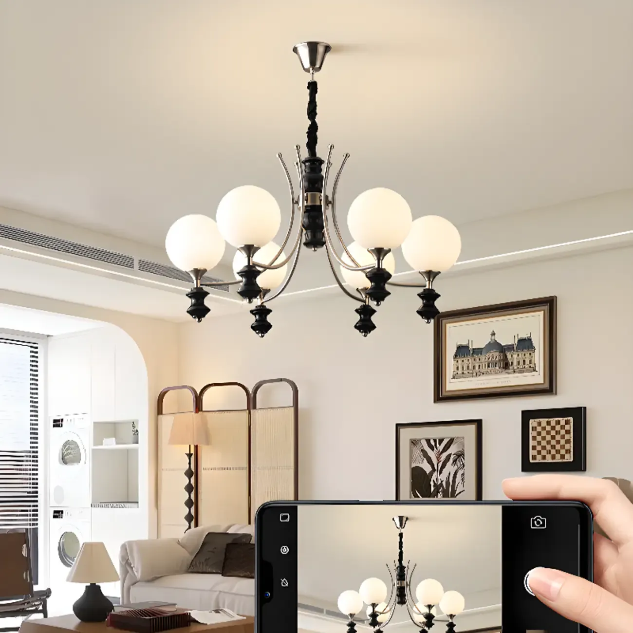 Multi-Light Globe Chandelier with White Glass Shades