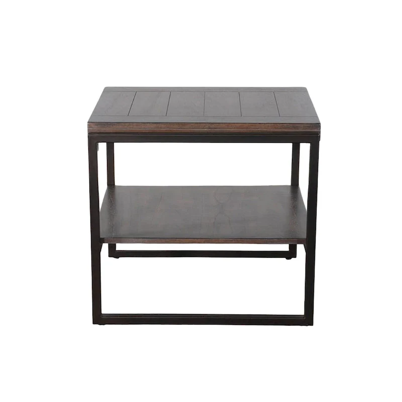 Lery End Table, Dark Brown Wood, Black Metal, Bottom Shelf, 24 Inch