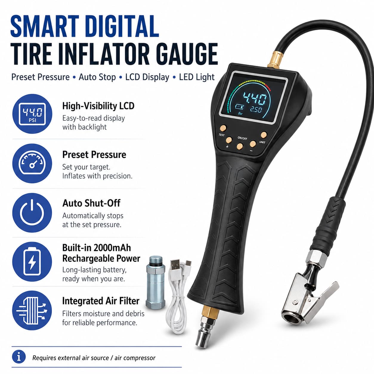 SEAPENG TB-902 Handheld Auto Inflate/Deflate Tire Inflator Gauge for Off-Road, Garage & Fleet Use for cars, trucks, RVs and garages