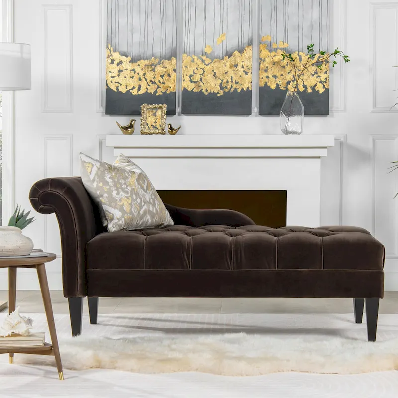 Harrison 64  Mid-Century Tufted Rolled-Arm Chaise Lounge
