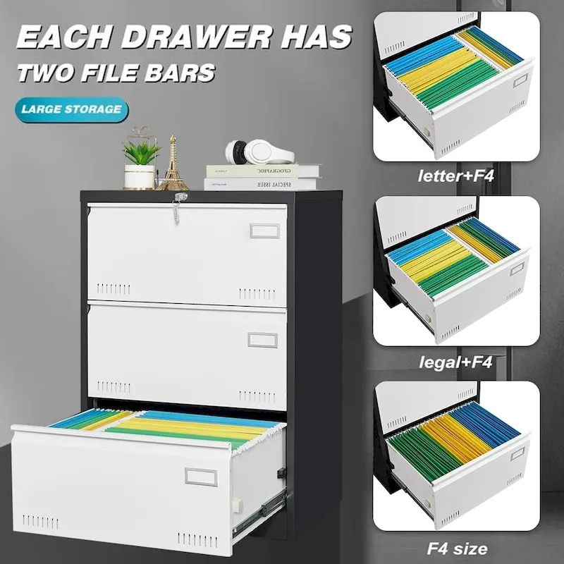 Metal Lateral 3 Drawer File Cabinet with Lock