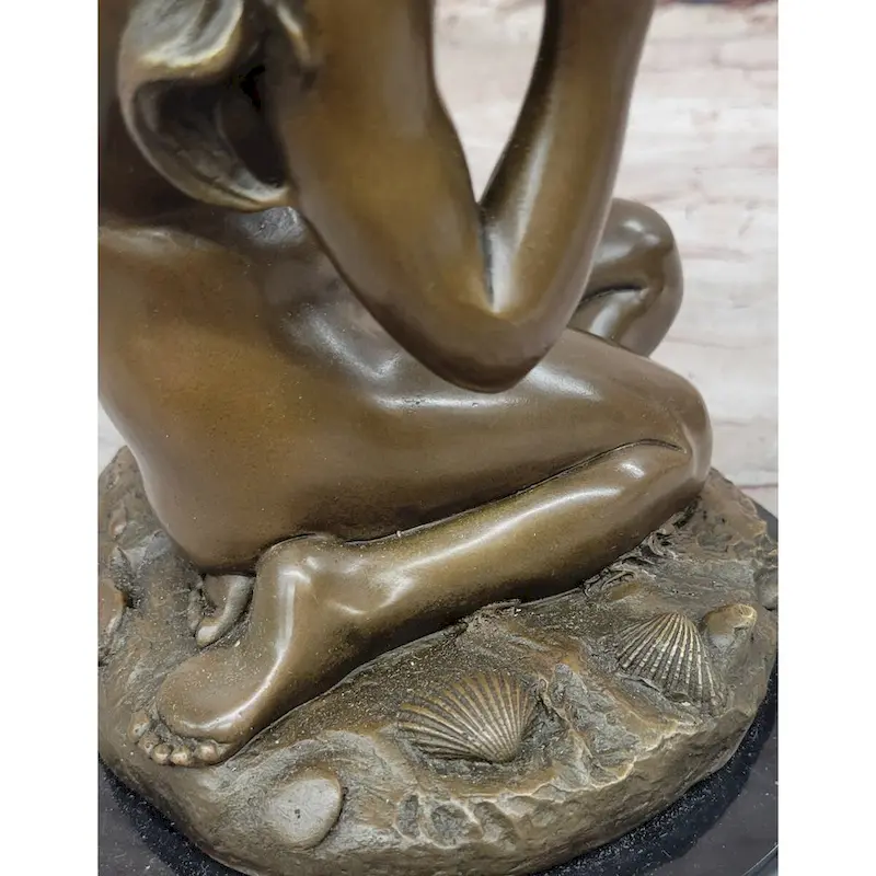 Young Girl Holding A Conch Shell - Bronze Sculpture Figure On Marble Base By Carpeaux