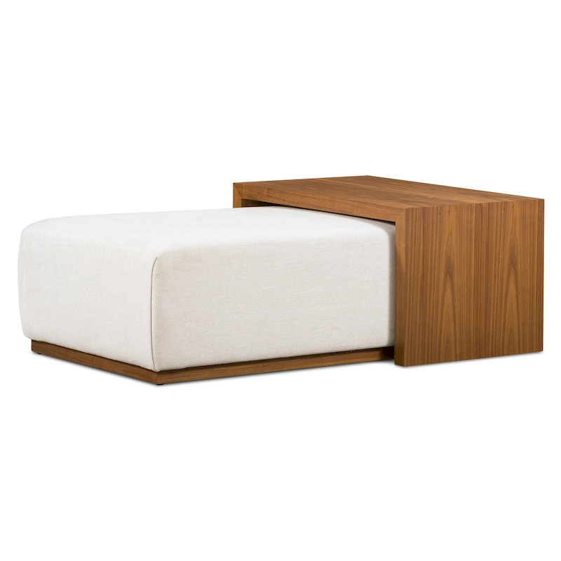 Poly & Bark Jarmo Ottoman with Adjustable Walnut Table - Full Grain Genuine Italian Leather
