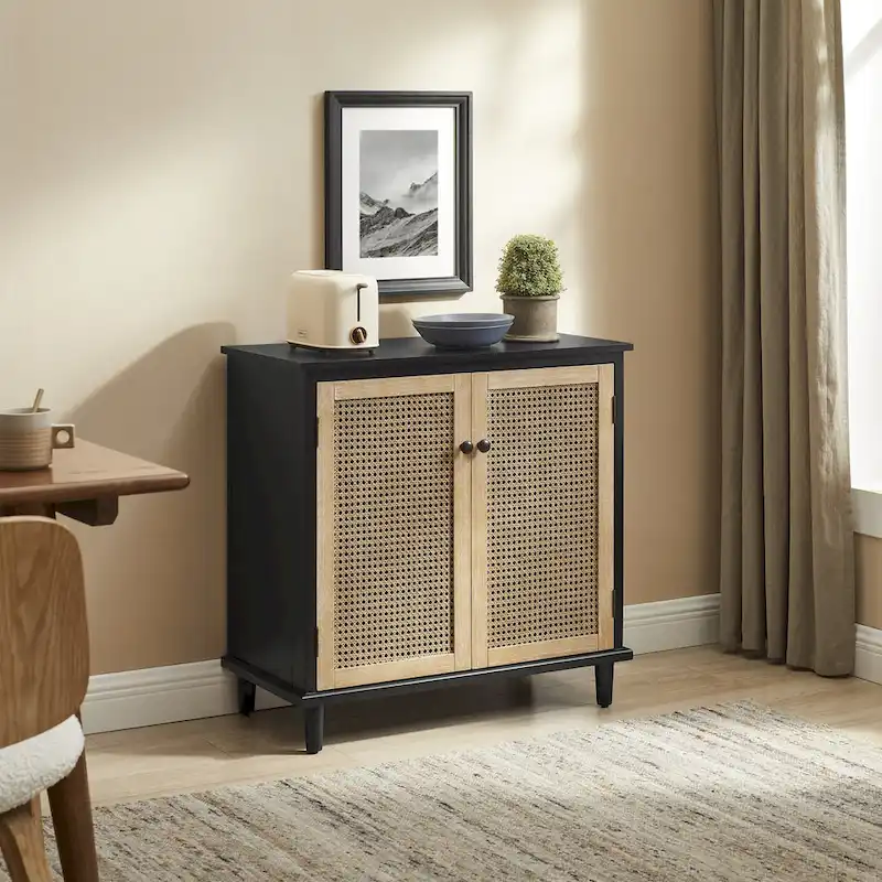 Art Leon Woven Rattan Wicker Accent Cabinet