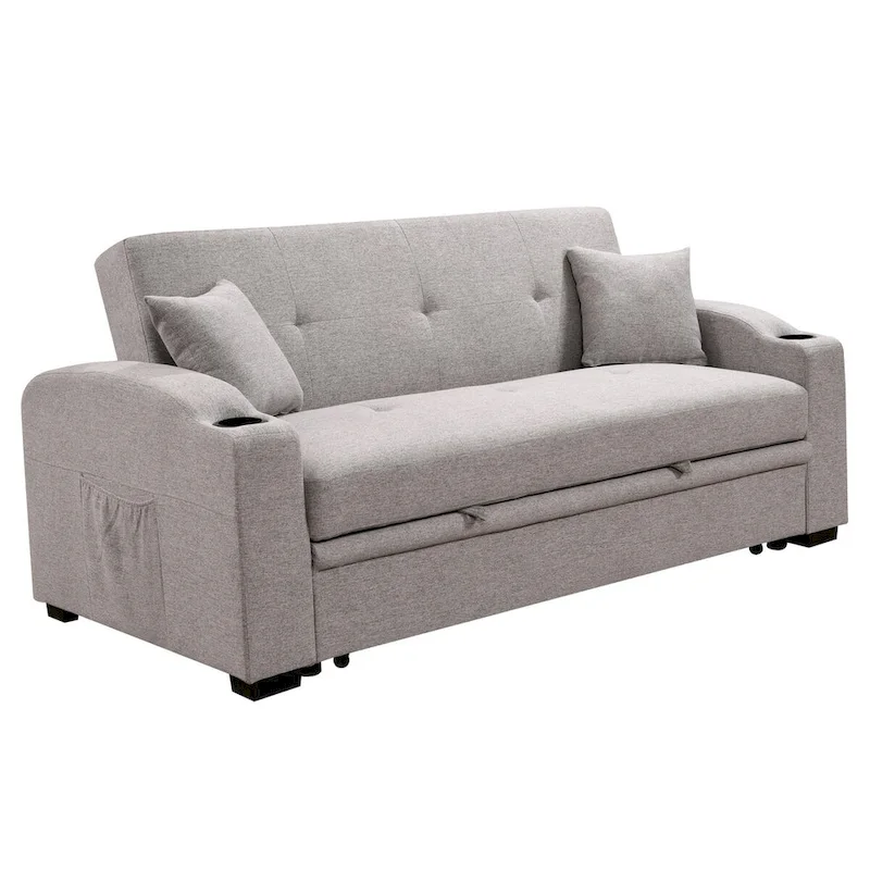 Convertible Sofa with Reclining Backrest, Cup Holders and Pillows