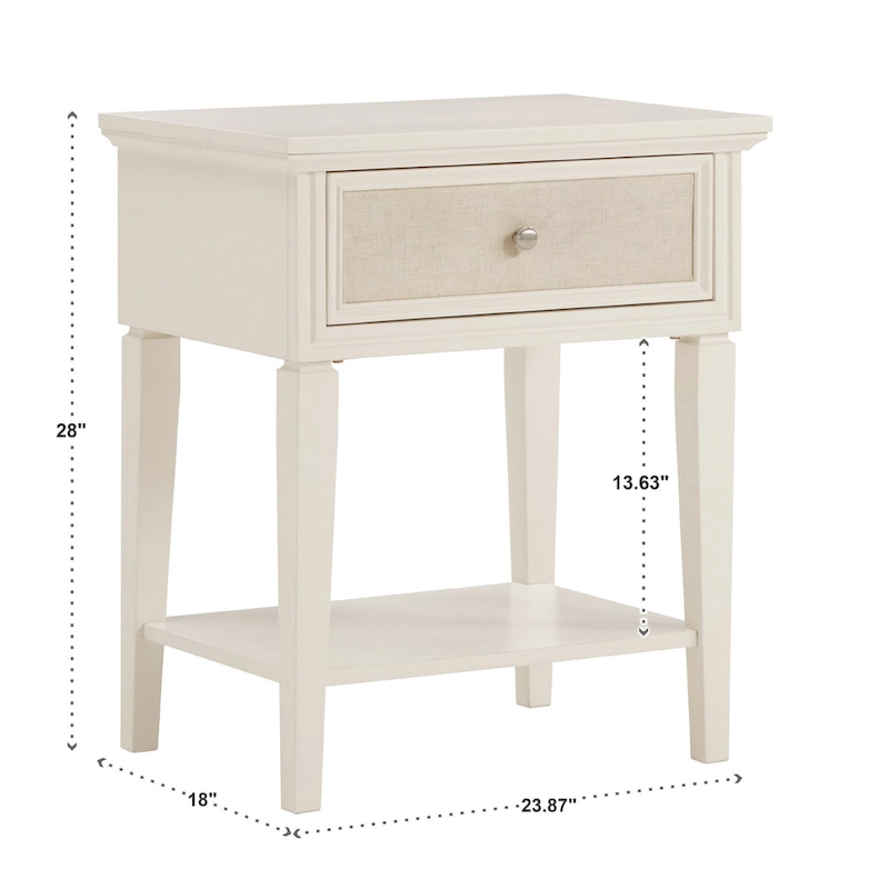 Thea White Finish Beige Linen Drawer Face 1 Drawer Nightstand by iNSPIRE Q Classic