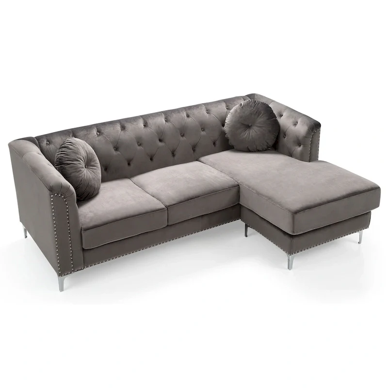 Pompano Velvet Button Tufted Sofa with Chaise