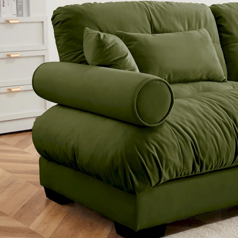 Modular Sectional Sofa - Velvet, 5-Seat, Cloud Cushion, Bolster Armrests, 130W, Configurable
