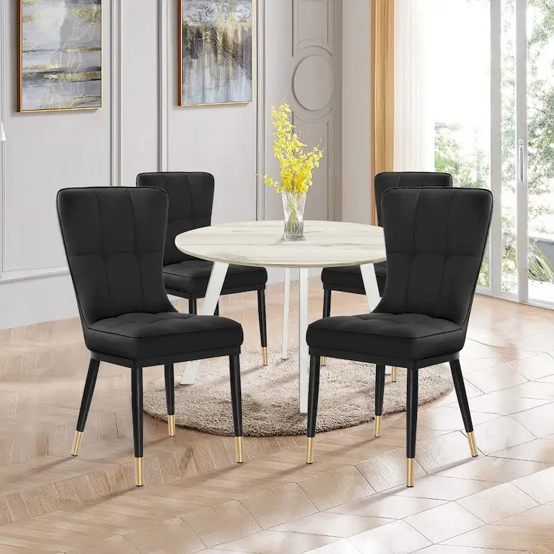 Faux Leather Upholstered Dining Chairs Set of 4 with Checked Pattern