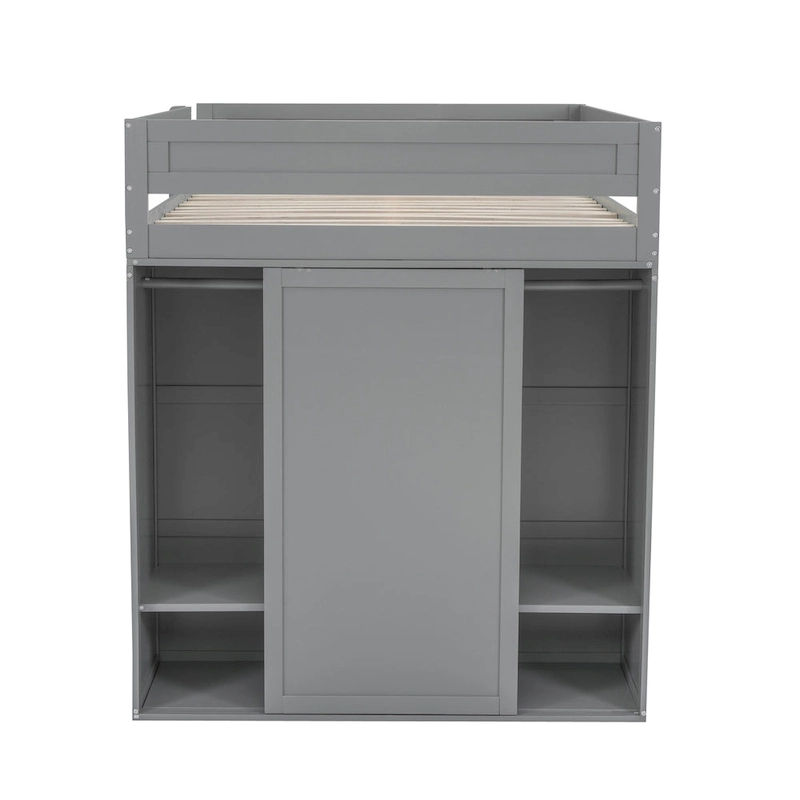 Full Pine Loft Bed with Wardrobes and Desk