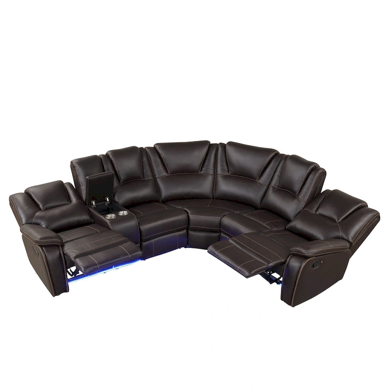 Modern Faux Leather Manual Reclining with Center Console with LED Light Strip,Living Room Furniture Set,PU Symmetrical Couch