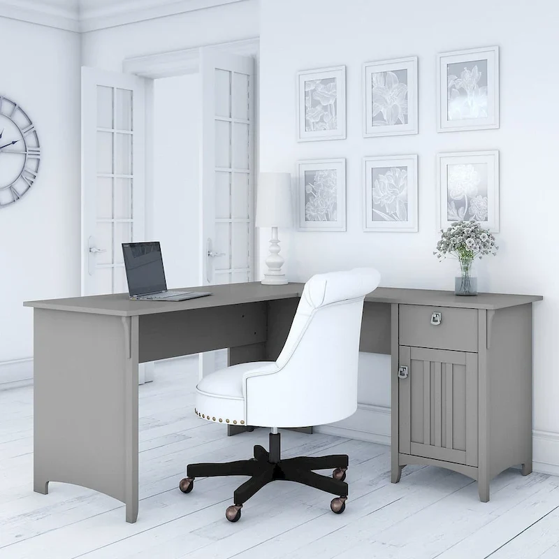 Bush Furniture Salinas L Shaped Desk with Storage in Cape Cod Gray