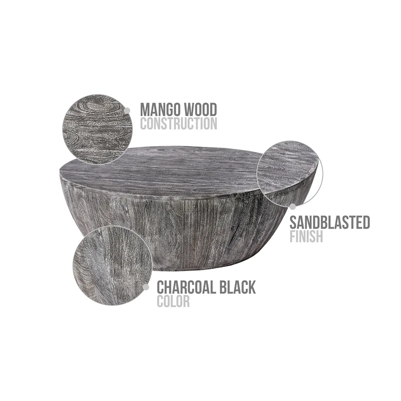 Arthur 35.5 Inch Round Mango Wood Coffee Table Subtle Grains