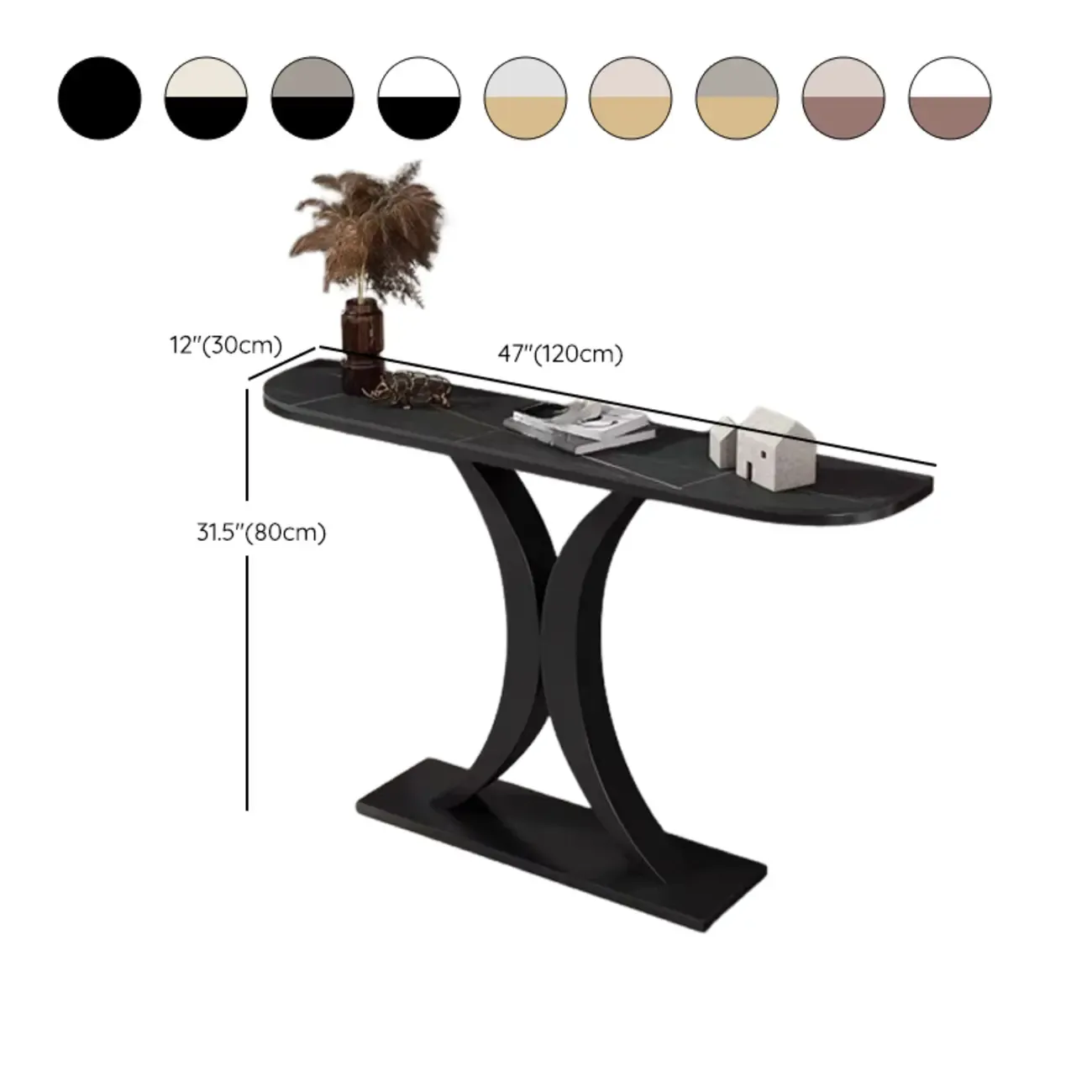 White Half-Circle Stone Rose Gold Entryway Console Table