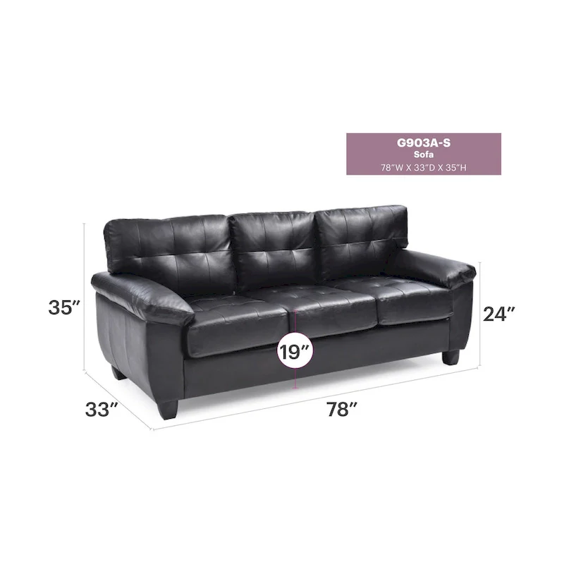 Gallant 78 in. W Flared Arm Faux Leather Straight Sofa - 33L x 78W x 35H