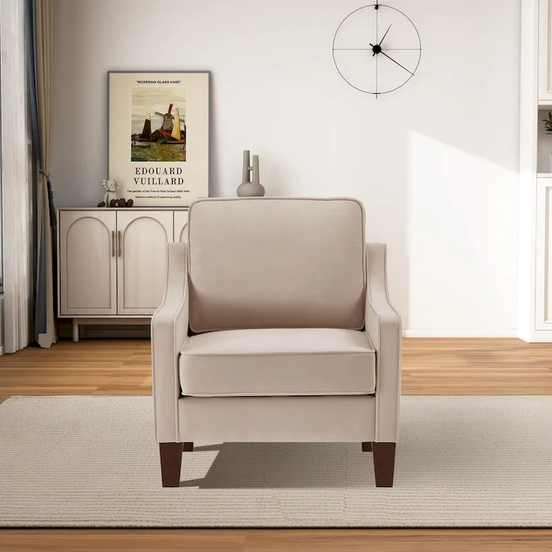 Modern Velvet Upholstered Accent Chair Single Sofa Armchair
