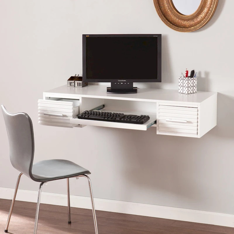 SEI Furniture Shaw Modern White 2-drawer Floating Wall-mount Desk