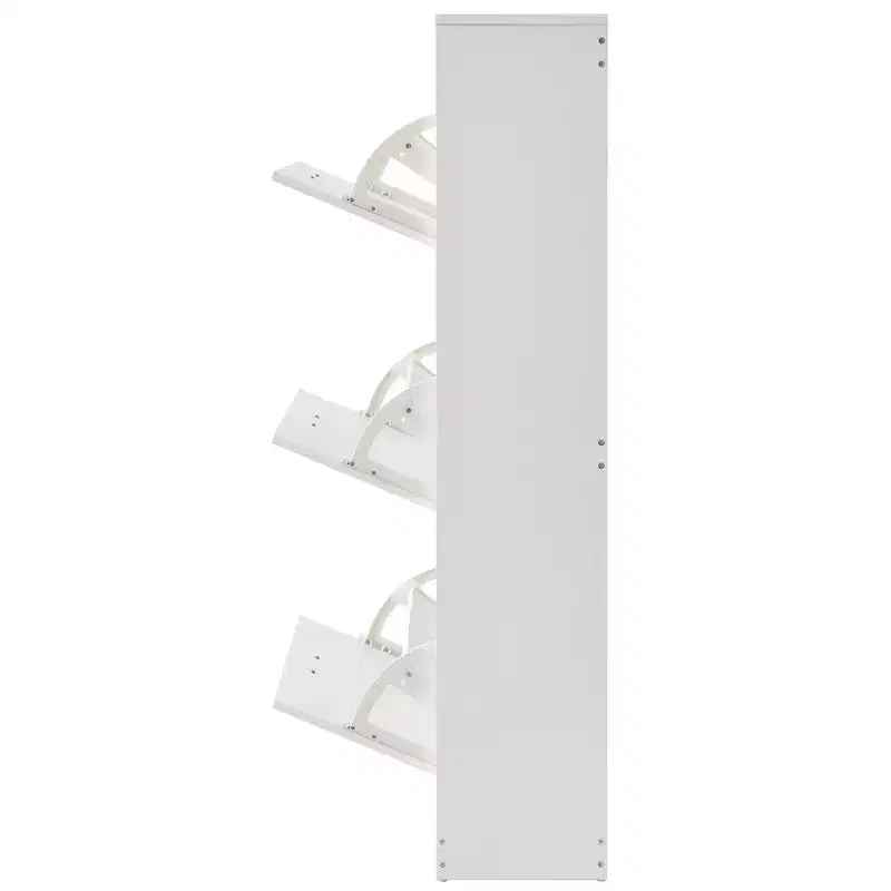 3-Flip Drawer Shoe Cabinet with Side Hooks – White, Freestanding, Holds 15 Pairs