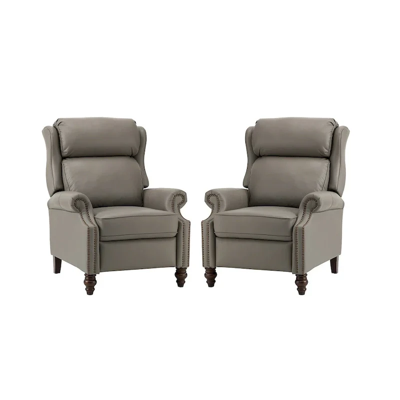 Noemon Modern Genuine Leather Recliner with Nailhead Trims Set of 2 by HULALA HOME