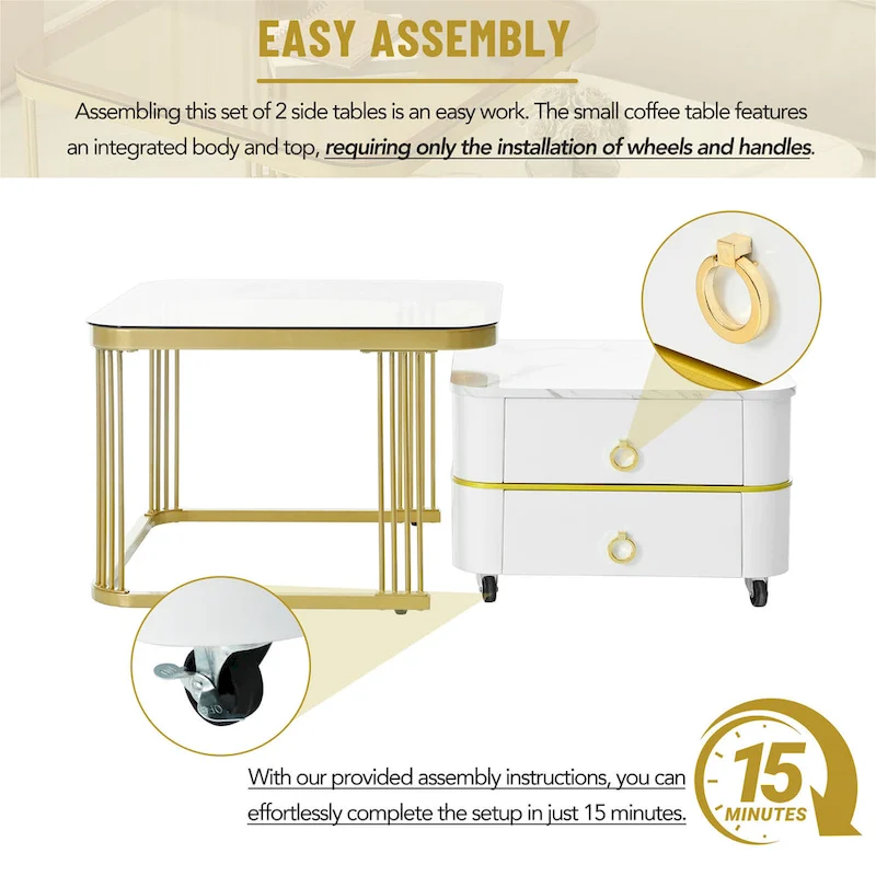 Harper&Bright Designs 2-in-1 Square Nesting Coffee Table with Wheels