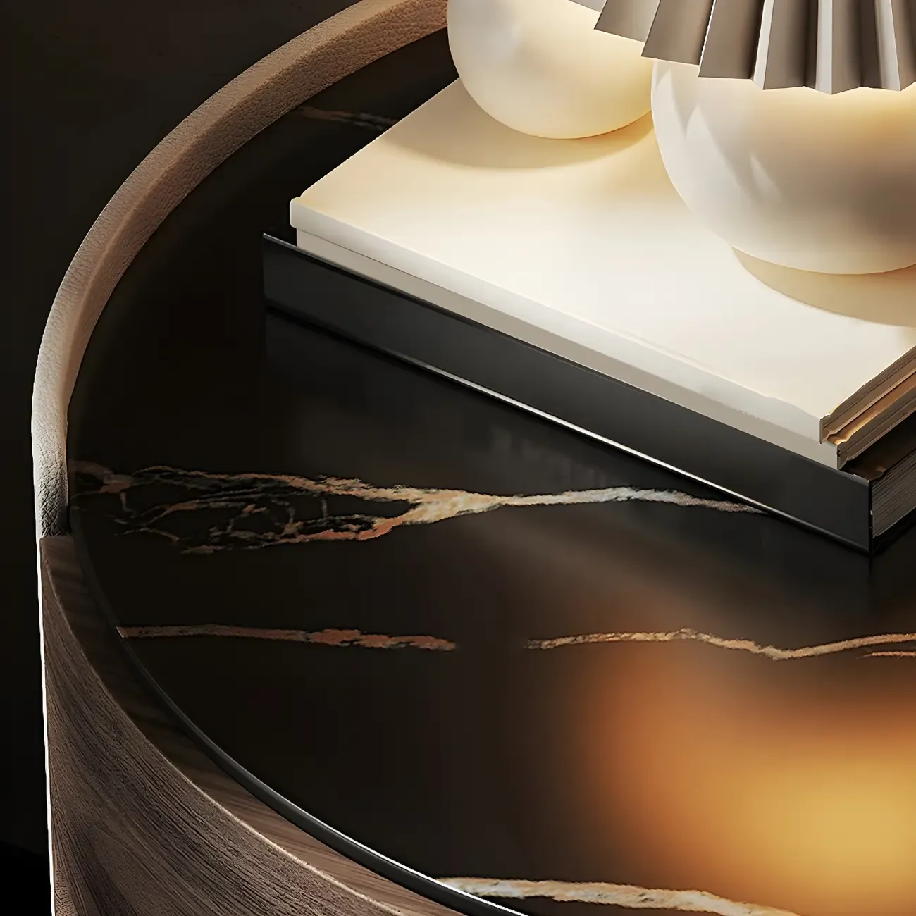 Modern Slate Countertop Round 2-Drawer Nightstand