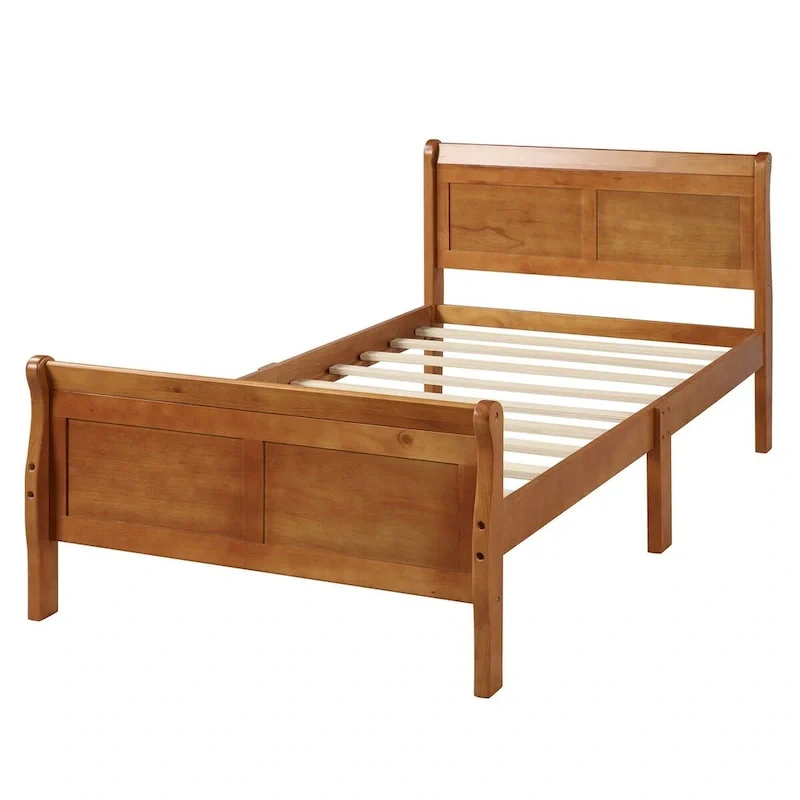 Twin/Full/Queen Wood Frame Sleigh Bed with Footboard