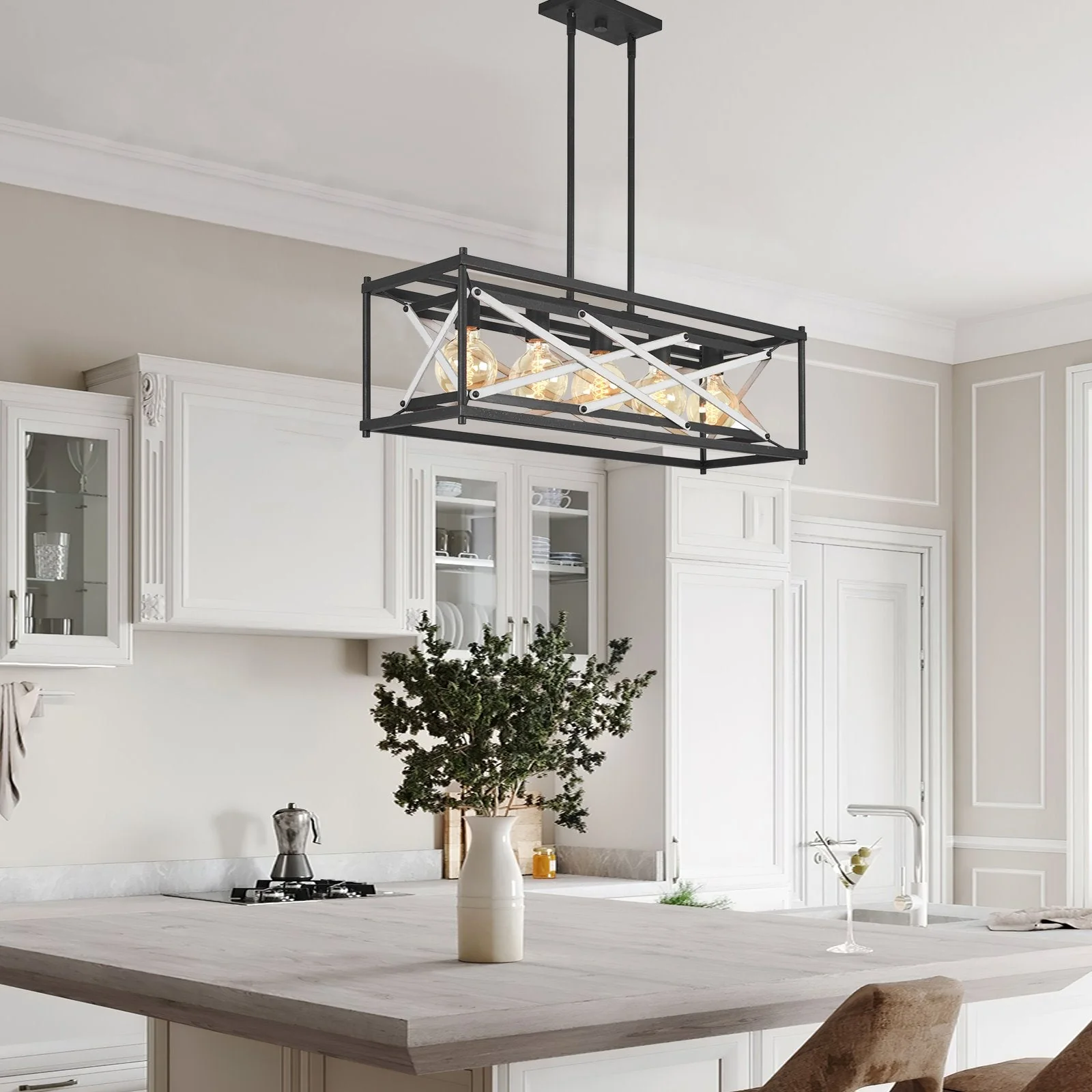 Lexington 32 5-Light Farmhouse Rectangular Kitchen Island Light / Pool Table Light