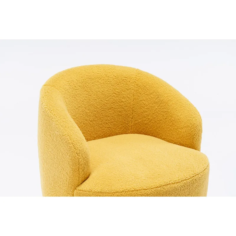 Swivel Accent Armchair Teddy Fabric Upholstered Barrel Chair with Black Point Round Swivel Metal Base