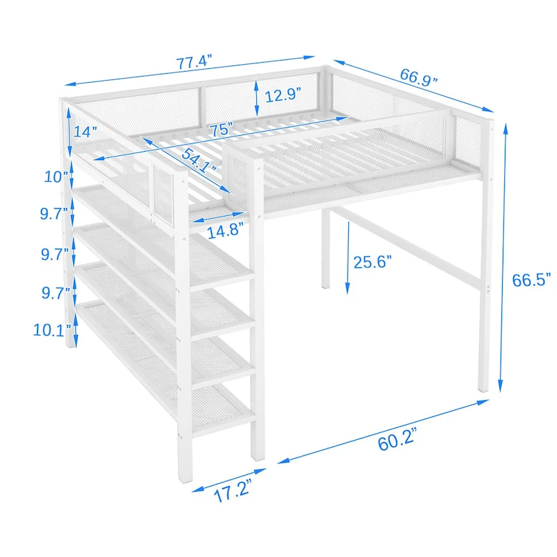Full Loft Bed with Four Shelves
