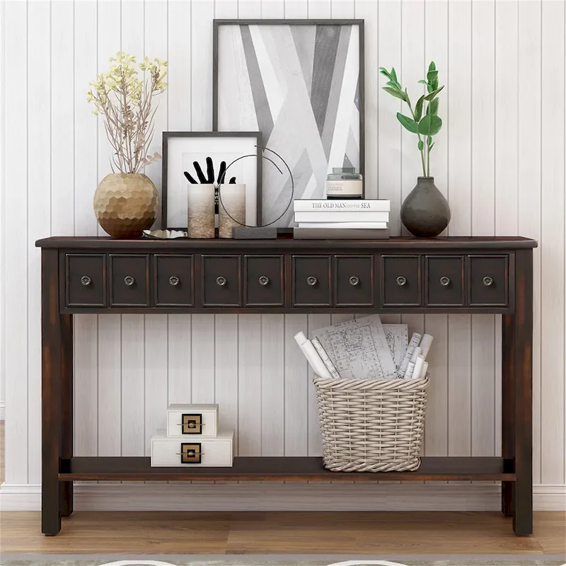 Merax Rustic 4-drawers Long Entryway Console Table