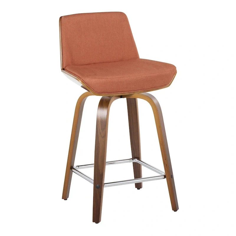 24 Fixed-Height Counter Stool with Bent Wood Legs & Square Footrest (Set of 2)