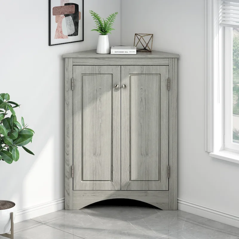 Triangle Corner Kitchen Bathroom Storage Cabinet w/Adjustable Shelves