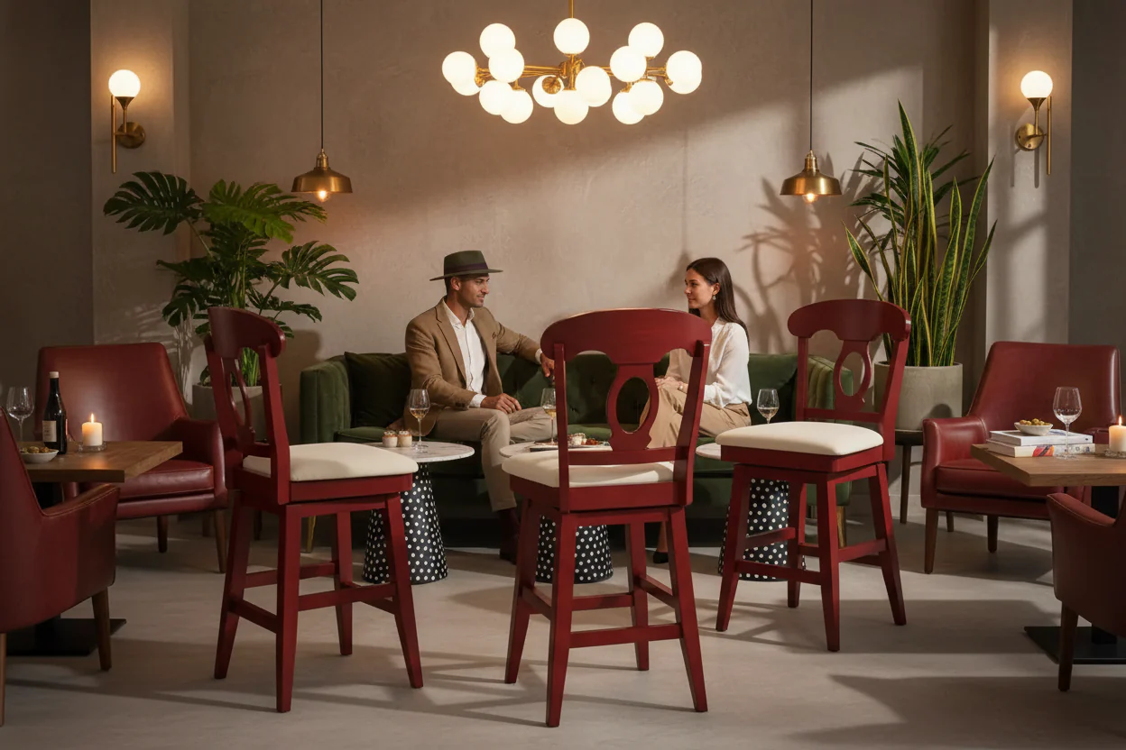 Newport Furnishings Eleanor Napoleon Back Wood Swivel Bar Stool